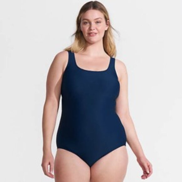 Lands' End Other - Land's End Navy Tugless Low Leg Ribbed One Piece Swimsuit NWT Size 24W